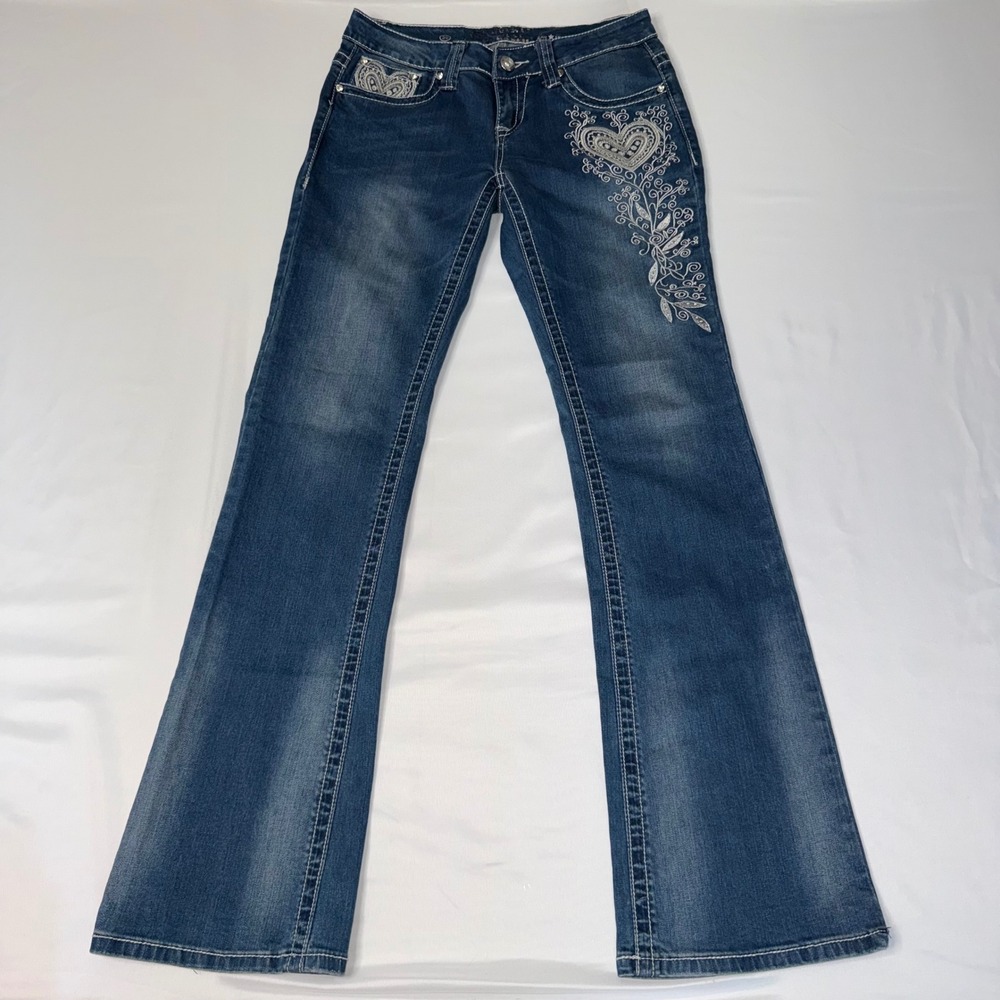 Rockin' Star Ranch Women's Embroidered Heart Bootcut Jeans Size 30 Y2K Western